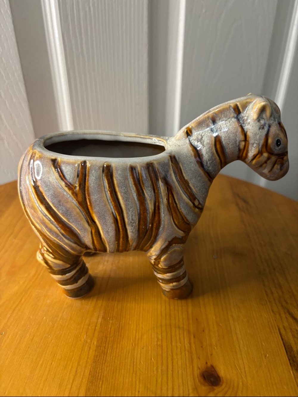 Ceramic Zebra Planter in Brown and Cream